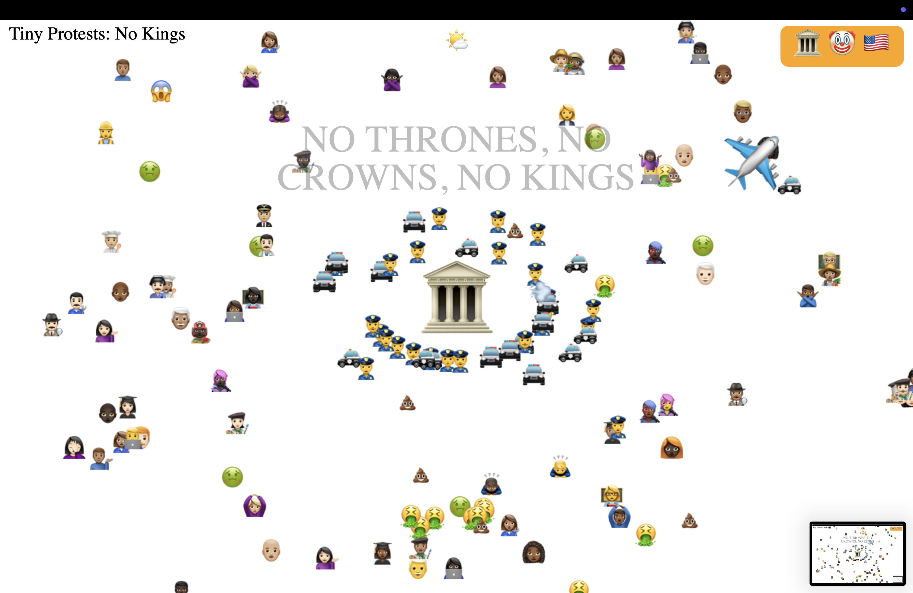 Screenshot of Tiny Protests: No Kings emoji animation